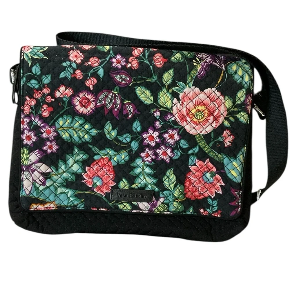 Vera Bradley Black Floral Messenger Crossbody Bag